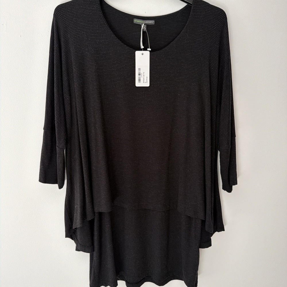 Shannon Passero Medium Black Fine‎ Stripe Layered Jersey Tunic Dress Top NWT - Picture 3 of 11
